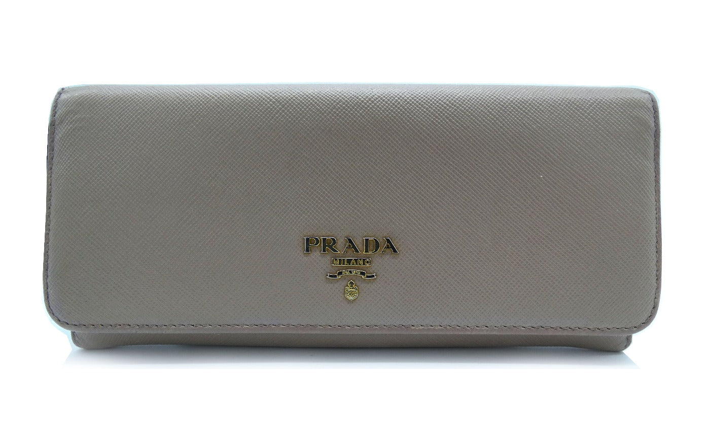 Prada Beige Saffiano Leather Bow Continental Wallet Prada