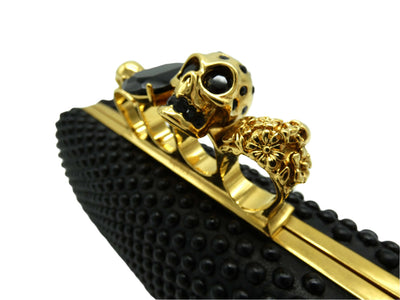 Alexander McQueen Black Studded Leather Skull Knuckle Clutch