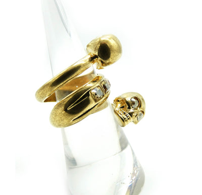 Alexander McQueen Twin Skull Antique Gold Wrap Ring