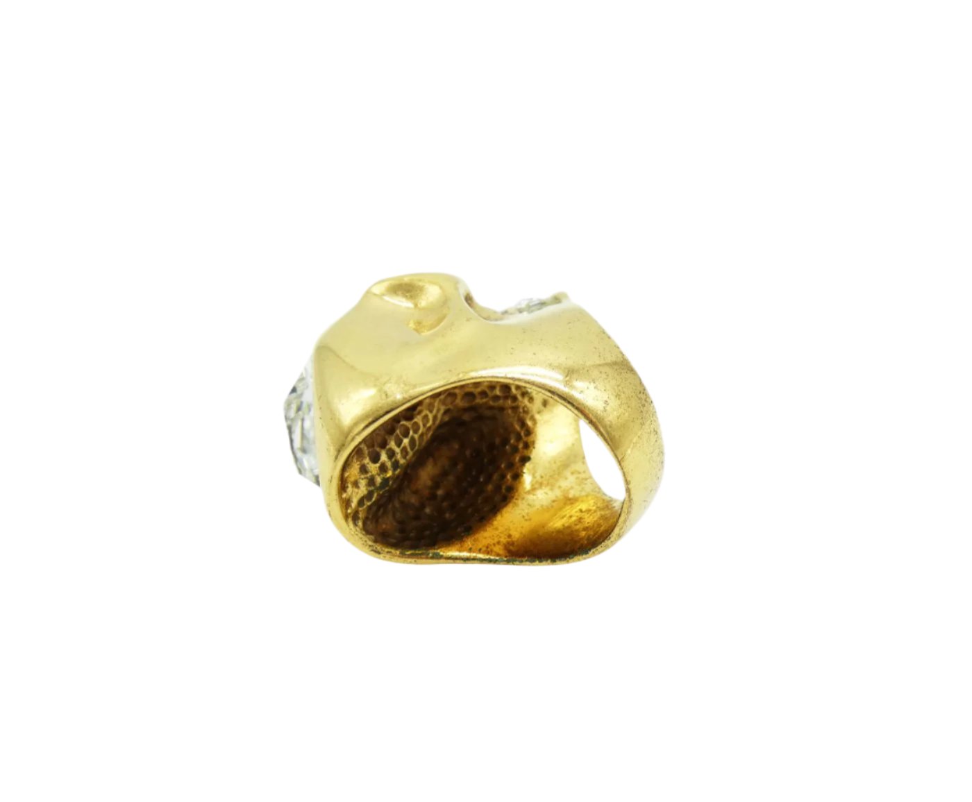 Alexander McQueen Gold Skull Ring with Crystal Heart