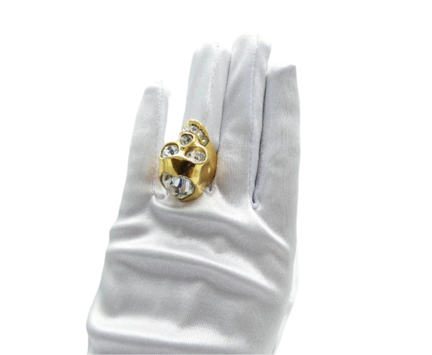 Alexander McQueen Gold Skull Ring with Crystal Heart