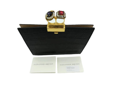 Alexander McQueen Croc Embossed Double Ring Clutch