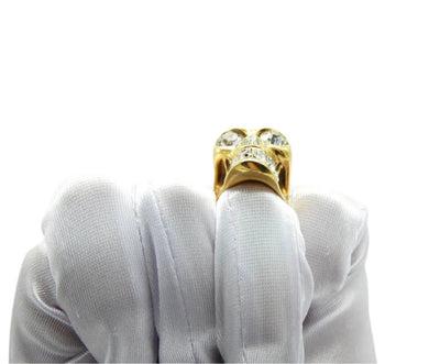 Alexander McQueen Gold Skull Ring with Crystal Heart