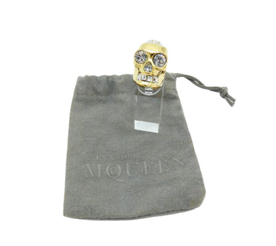 Alexander McQueen Gold Skull Ring with Crystal Heart