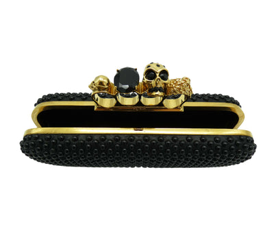 Alexander McQueen Black Studded Leather Skull Knuckle Clutch