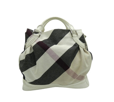 Burberry White Leather Trimmed Exploded Nova Check Satchel