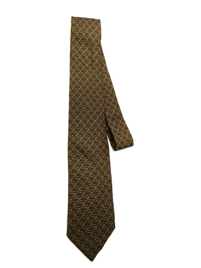 Hermès Brown and Grey Twisted Wire Graphic Silk Tie