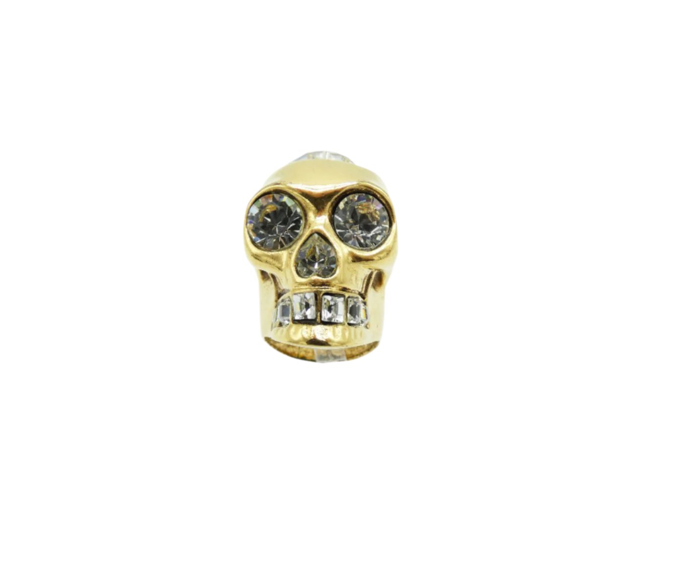 Alexander McQueen Gold Skull Ring with Crystal Heart