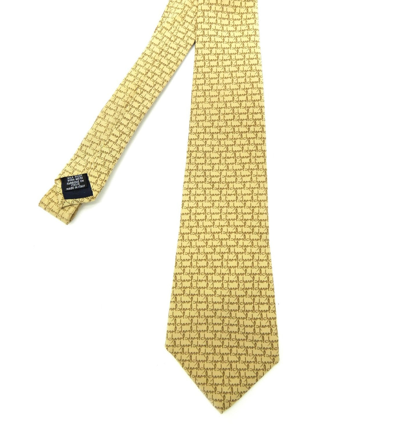 Chanel Tan Chanel Script Silk Tie