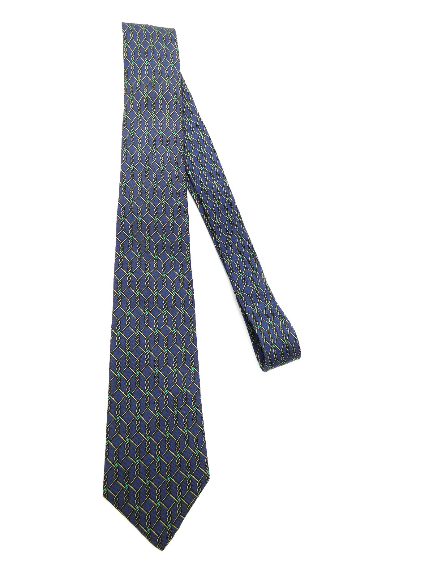 Hermès Blue and White Twisted Wire Graphic Silk Tie