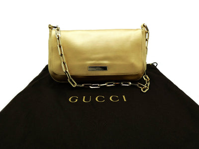 Gucci Gold Chain Link Satin Evening Bag