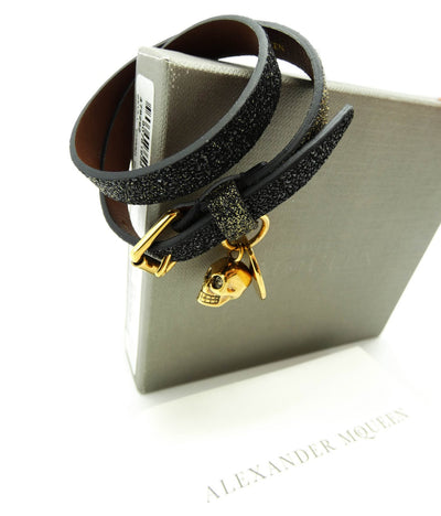 Alexander McQueen Double Wrap Gold and Black Bracelet