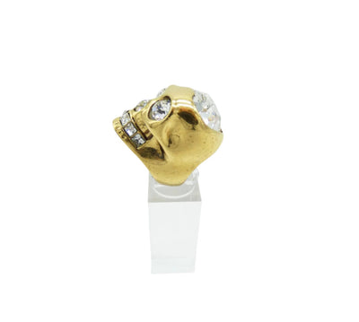 Alexander McQueen Gold Skull Ring with Crystal Heart