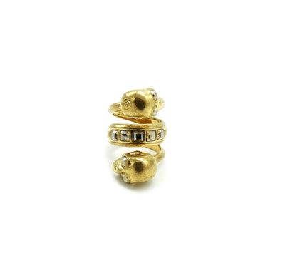 Alexander McQueen Twin Skull Antique Gold Wrap Ring