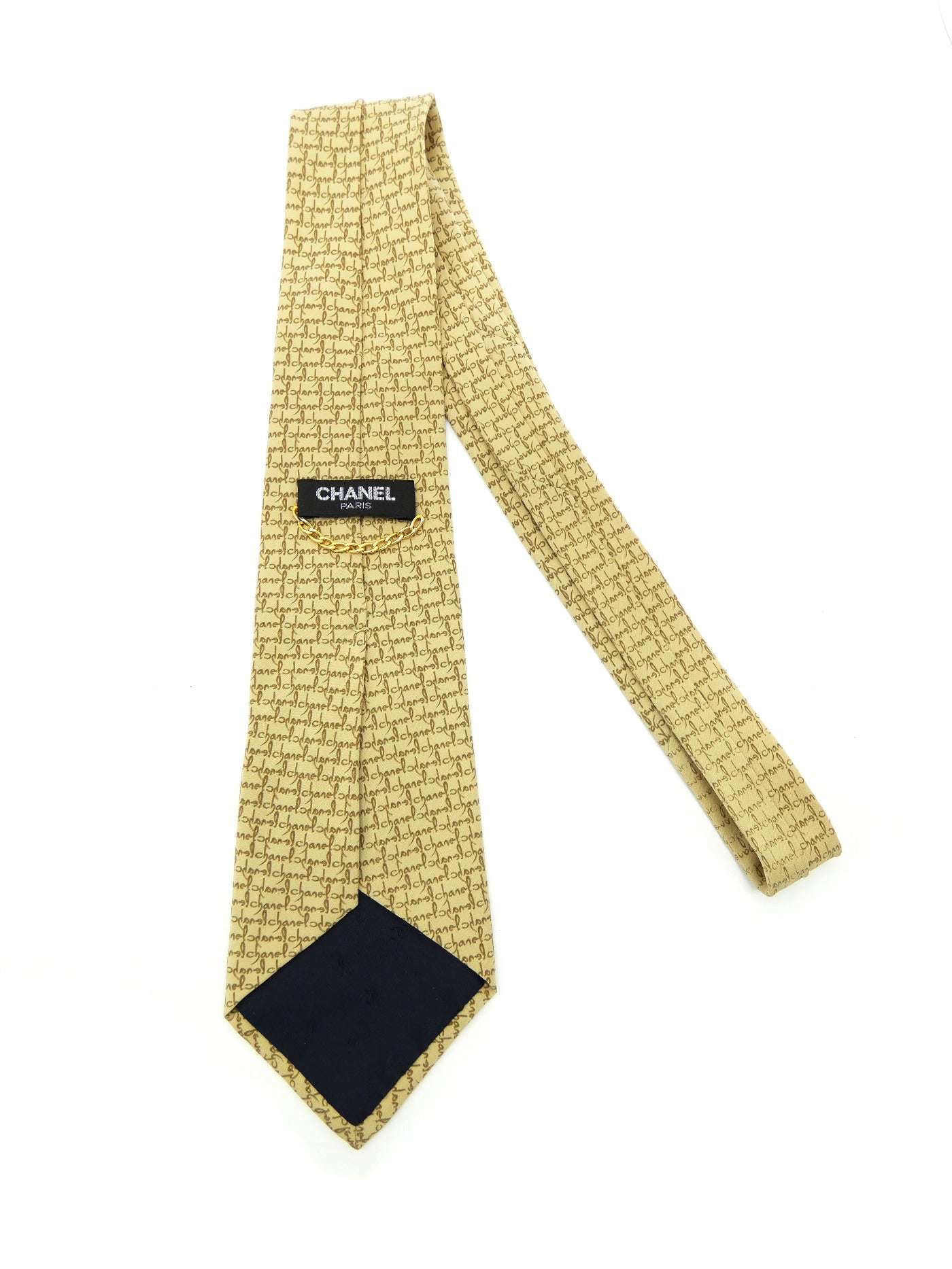 Chanel Tan Chanel Script Silk Tie