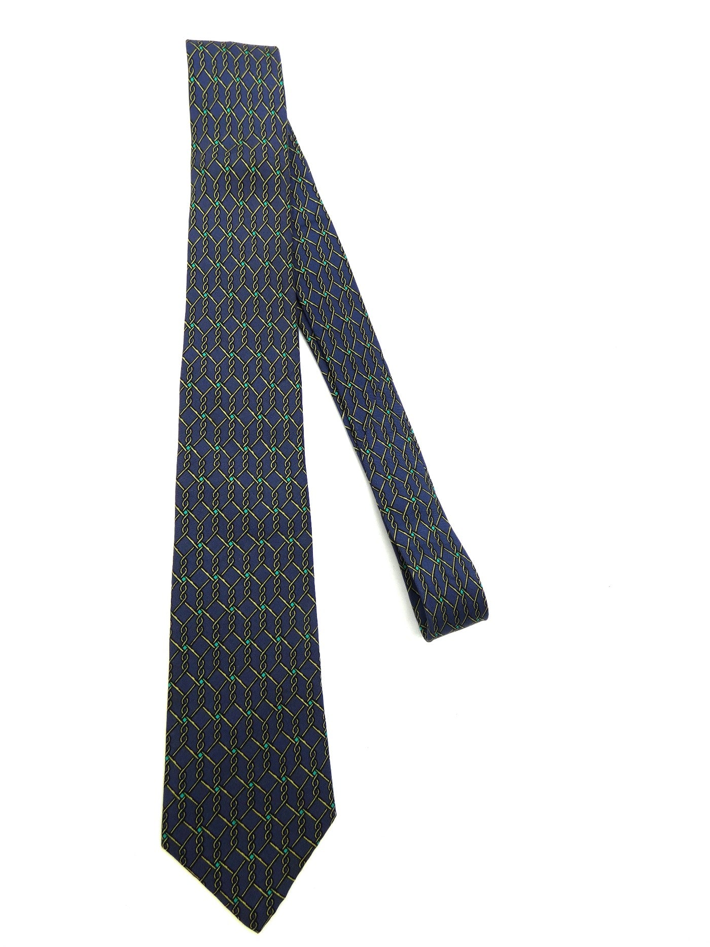 Hermès Blue and White Twisted Wire Graphic Silk Tie