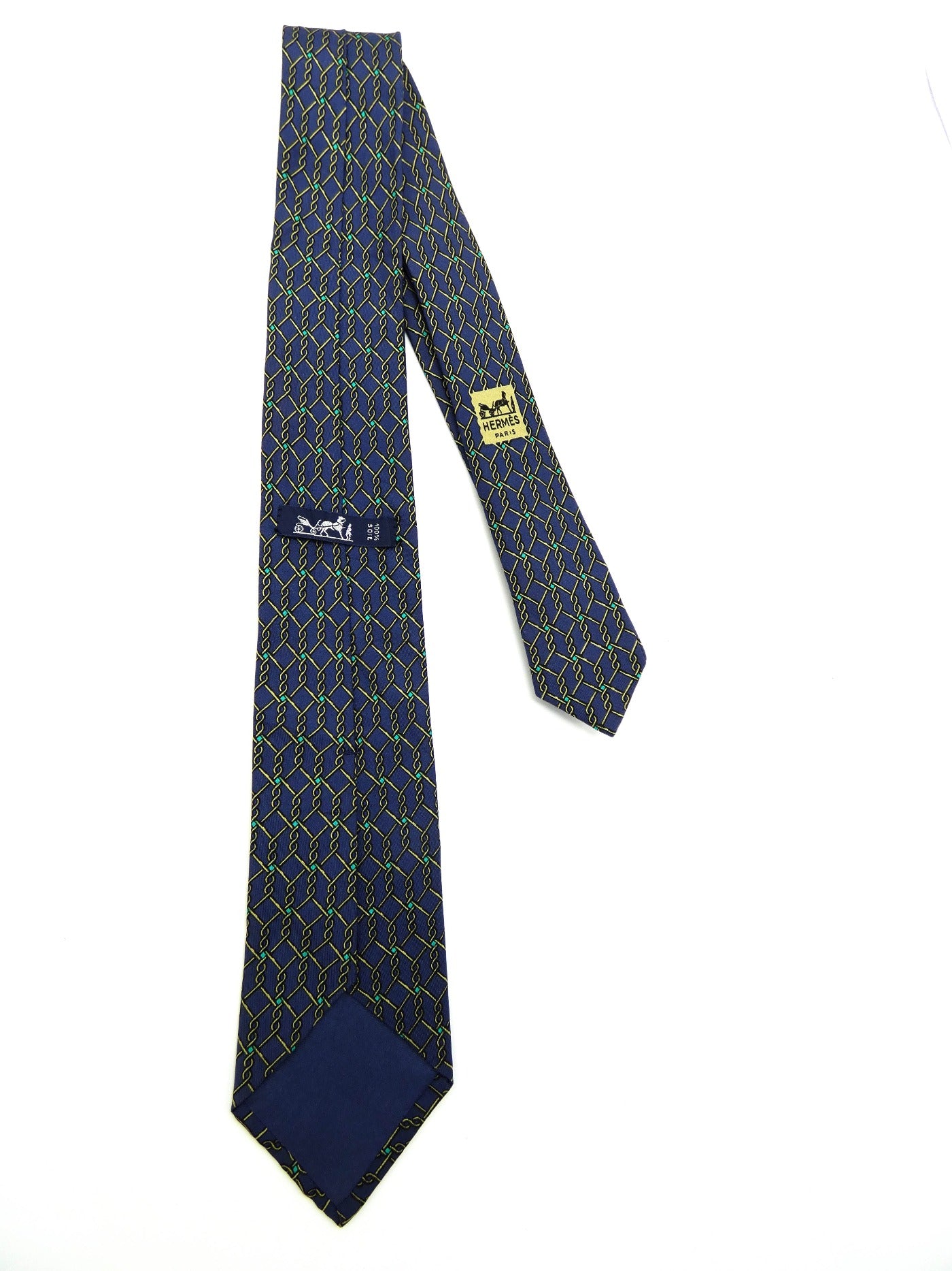 Hermès Blue and White Twisted Wire Graphic Silk Tie