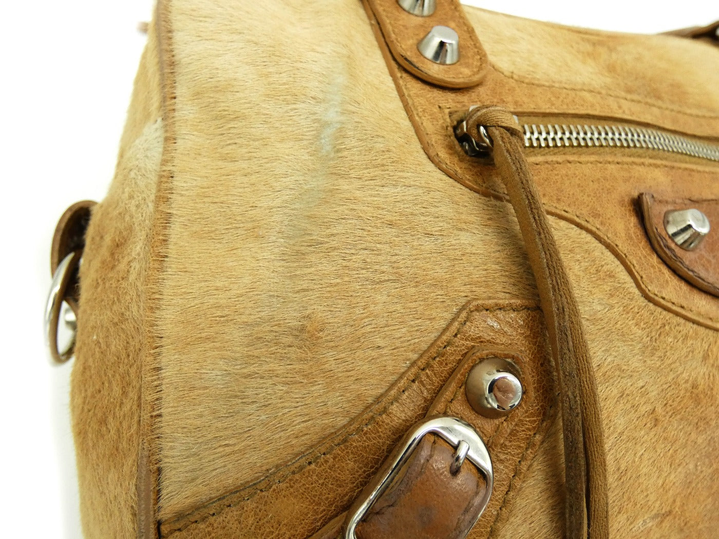 Balenciaga Camel Pony Hair Moto Box Bag