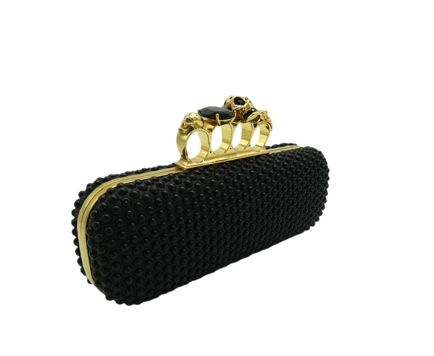 Alexander McQueen Black Studded Leather Skull Knuckle Clutch