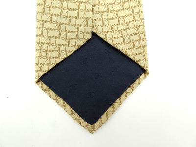 Chanel Tan Chanel Script Silk Tie