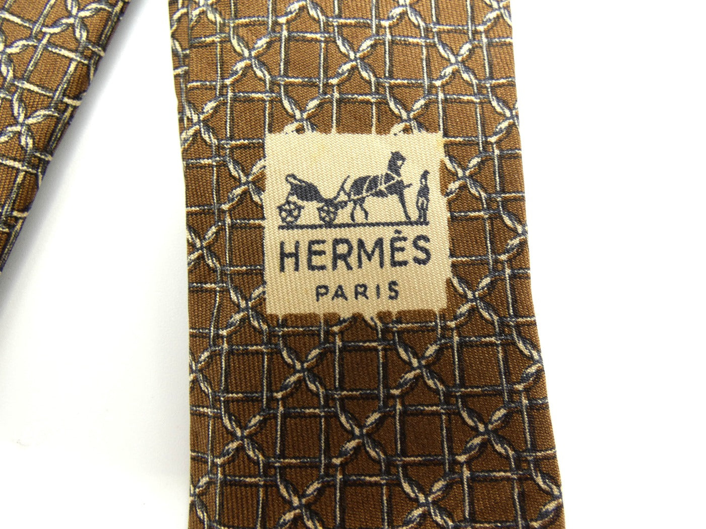 Hermès Brown and Grey Twisted Wire Graphic Silk Tie