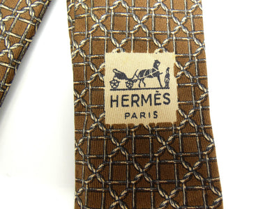 Hermès Brown and Grey Twisted Wire Graphic Silk Tie