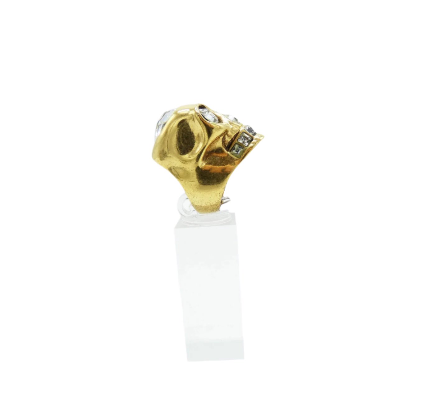 Alexander McQueen Gold Skull Ring with Crystal Heart