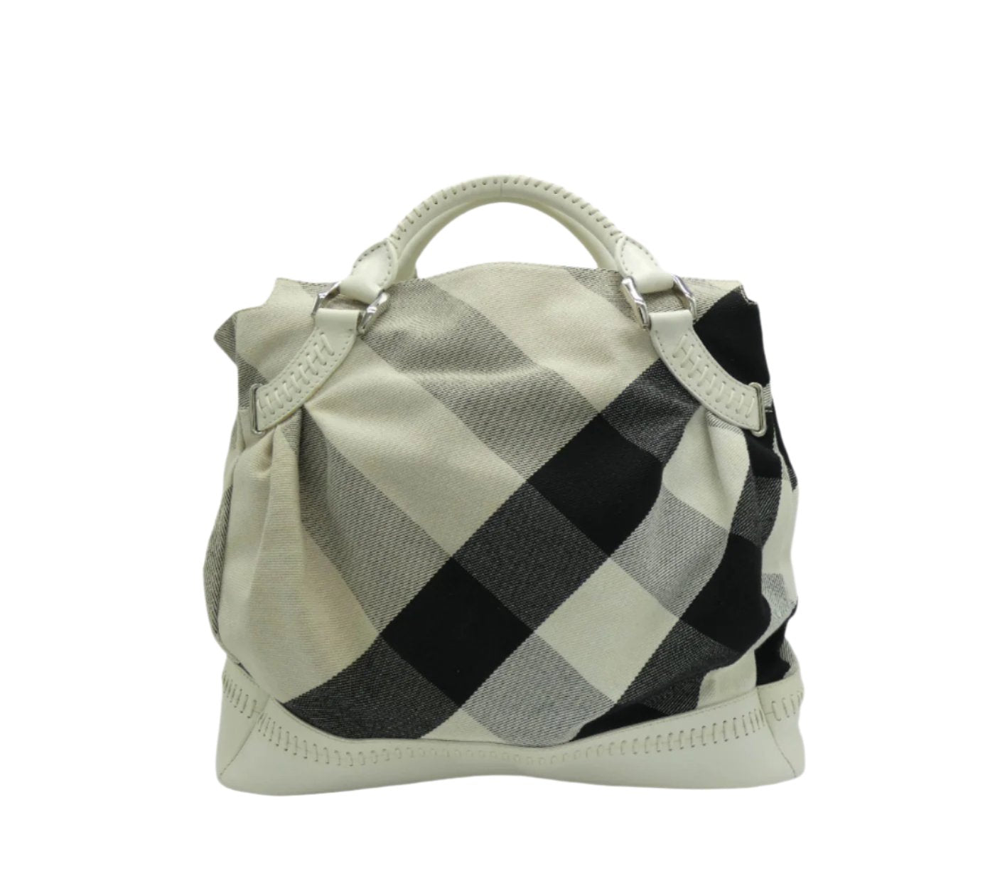 Burberry White Leather Trimmed Exploded Nova Check Satchel