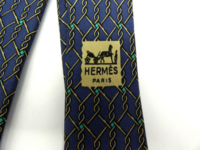 Hermès Blue and White Twisted Wire Graphic Silk Tie