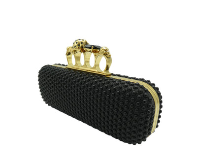 Alexander McQueen Black Studded Leather Skull Knuckle Clutch