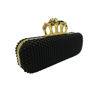 Alexander McQueen Black Studded Leather Skull Knuckle Clutch