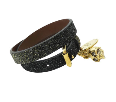 Alexander McQueen Double Wrap Gold and Black Bracelet