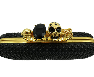 Alexander McQueen Black Studded Leather Skull Knuckle Clutch