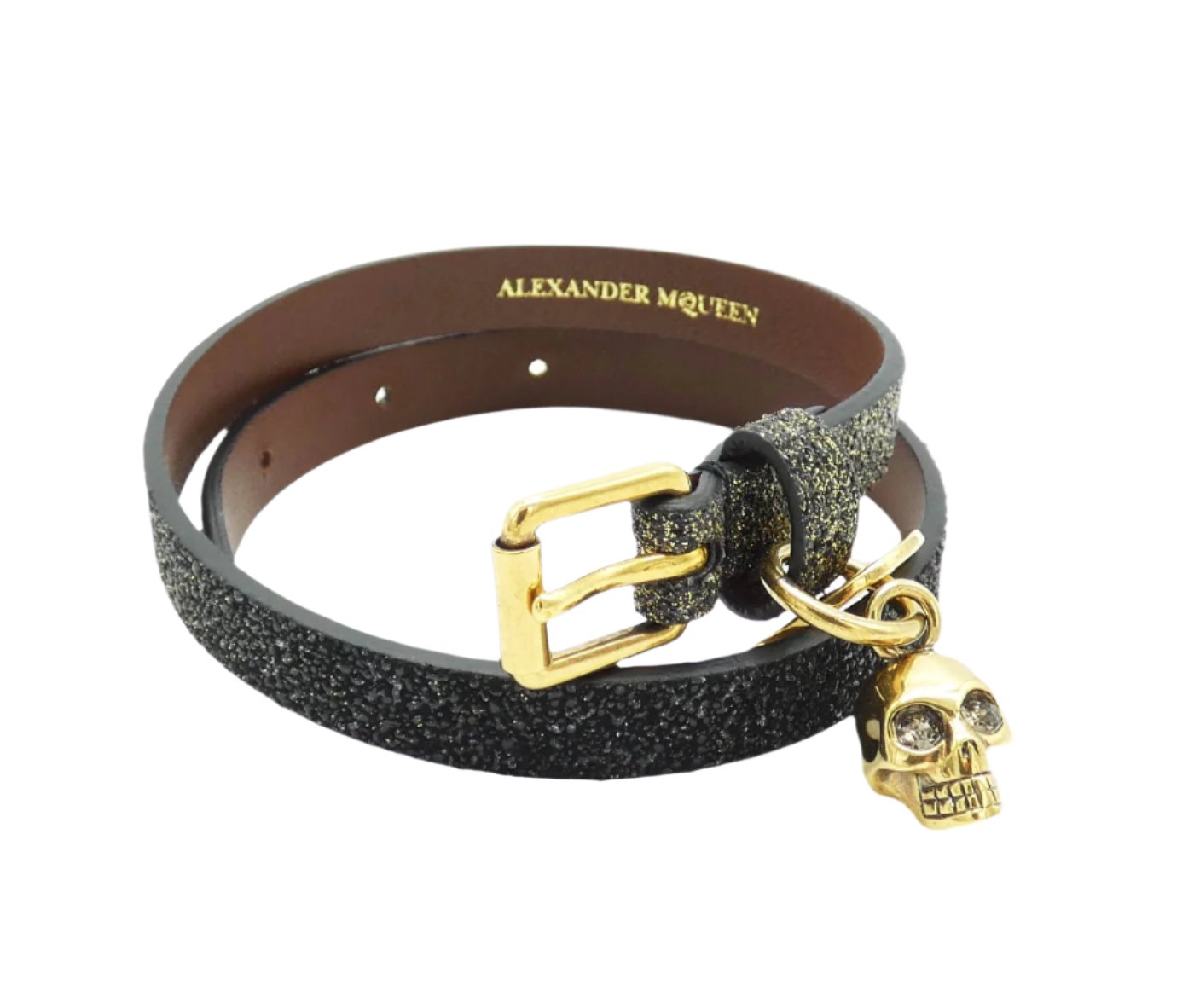 Alexander McQueen Double Wrap Gold and Black Bracelet