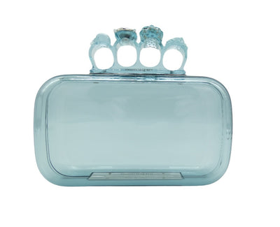 Alexander McQueen Blue Plexi Skull 4 Ring Clutch