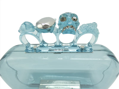 Alexander McQueen Blue Plexi Skull 4 Ring Clutch