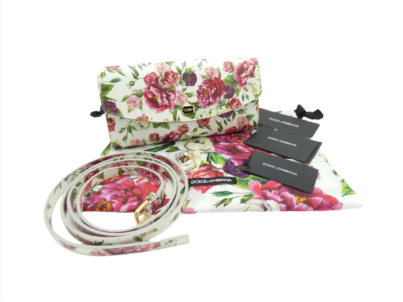 Dolce & Gabbana Dauphine Rose Print Leather Crossbody Clutch