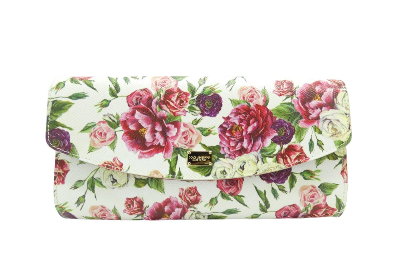 Dolce & Gabbana Dauphine Rose Print Leather Crossbody Clutch