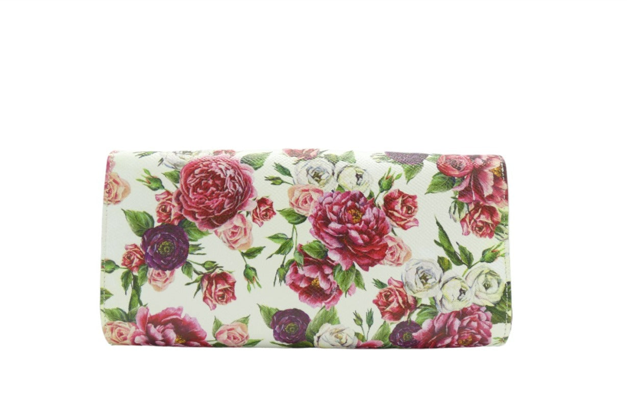 Dolce & Gabbana Dauphine Rose Print Leather Crossbody Clutch