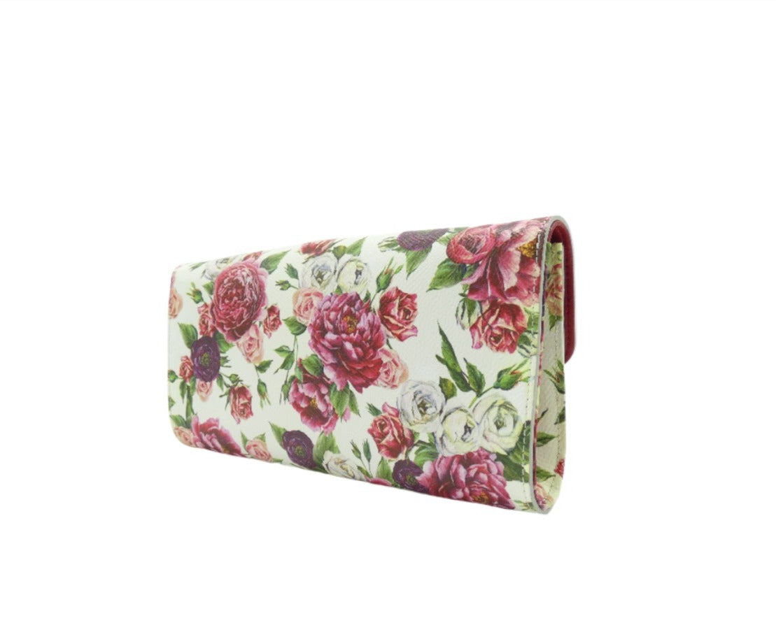 Dolce & Gabbana Dauphine Rose Print Leather Crossbody Clutch