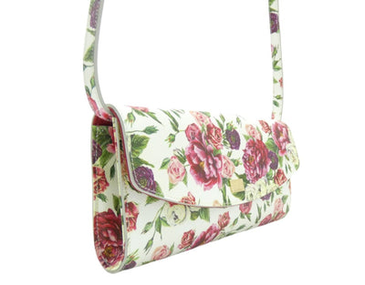 Dolce & Gabbana Dauphine Rose Print Leather Crossbody Clutch