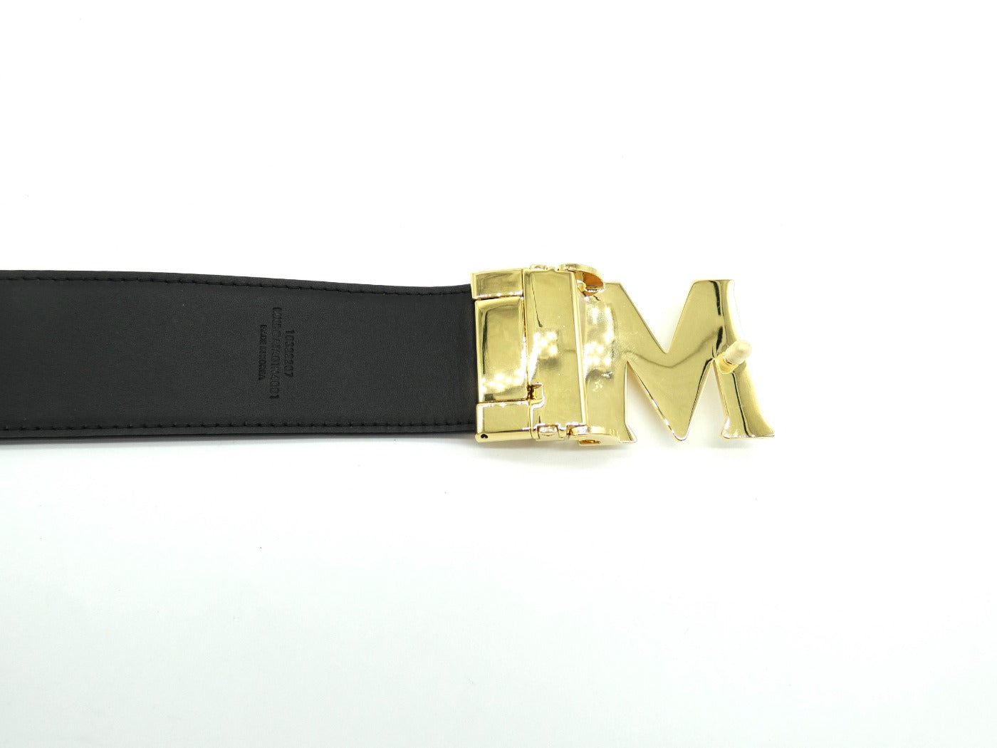 MCM Claus M Tan Leather Reversible Belt Gold Buckle