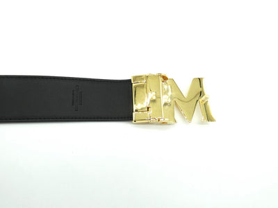 MCM Claus M Tan Leather Reversible Belt Gold Buckle