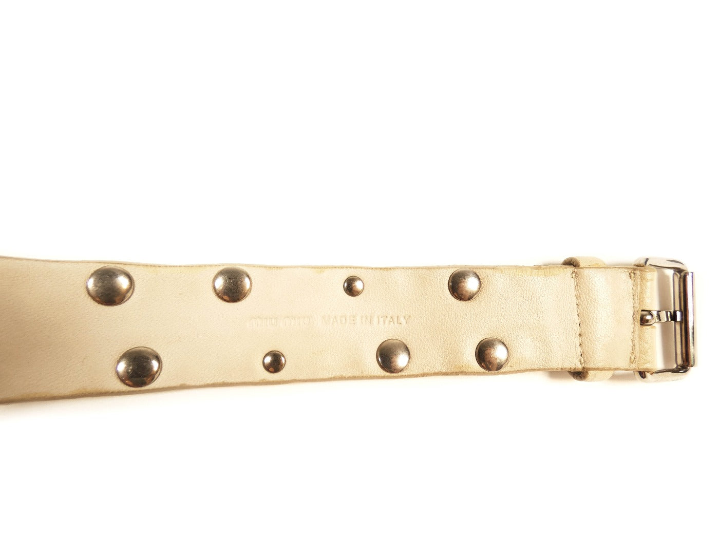 Miu Miu Taupe Leather Riveted Bracelet