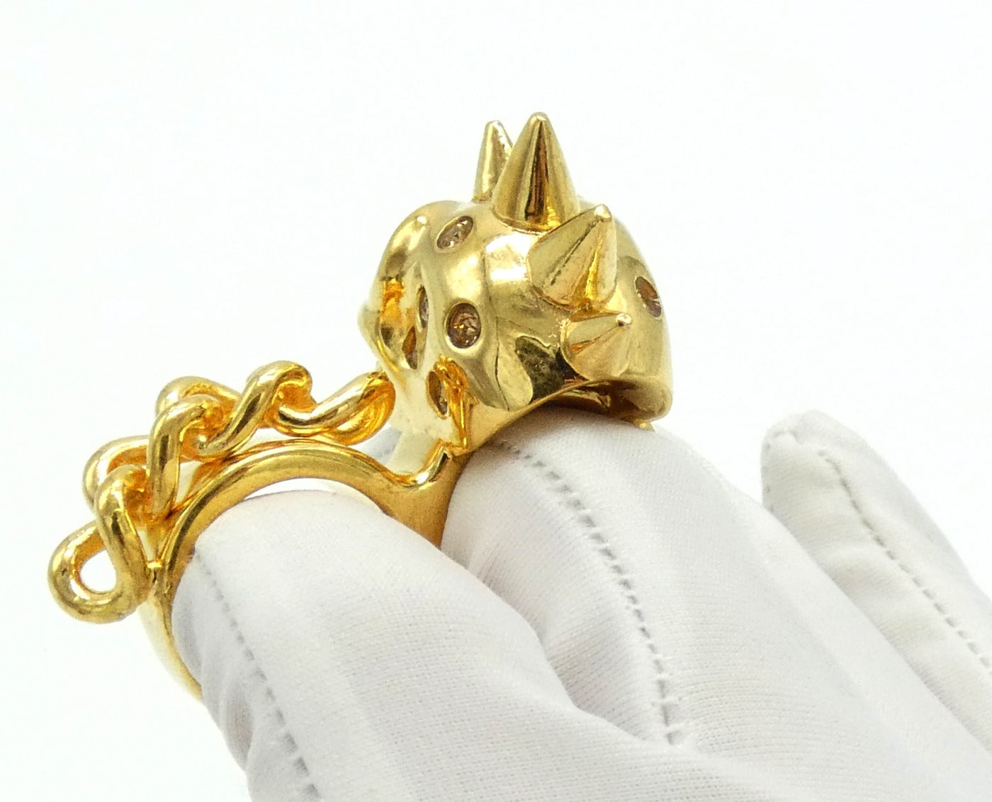 Alexander McQueen Double Gold Skull and Chain Ring