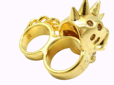 Alexander McQueen Double Gold Skull and Chain Ring