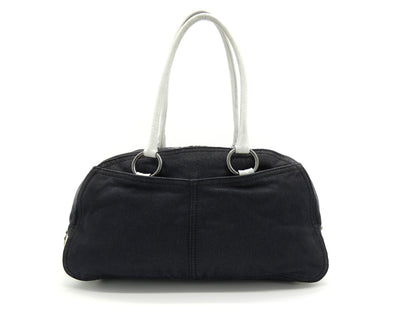 Prada Vintage Black Denim with White Leather Shoulder Bag