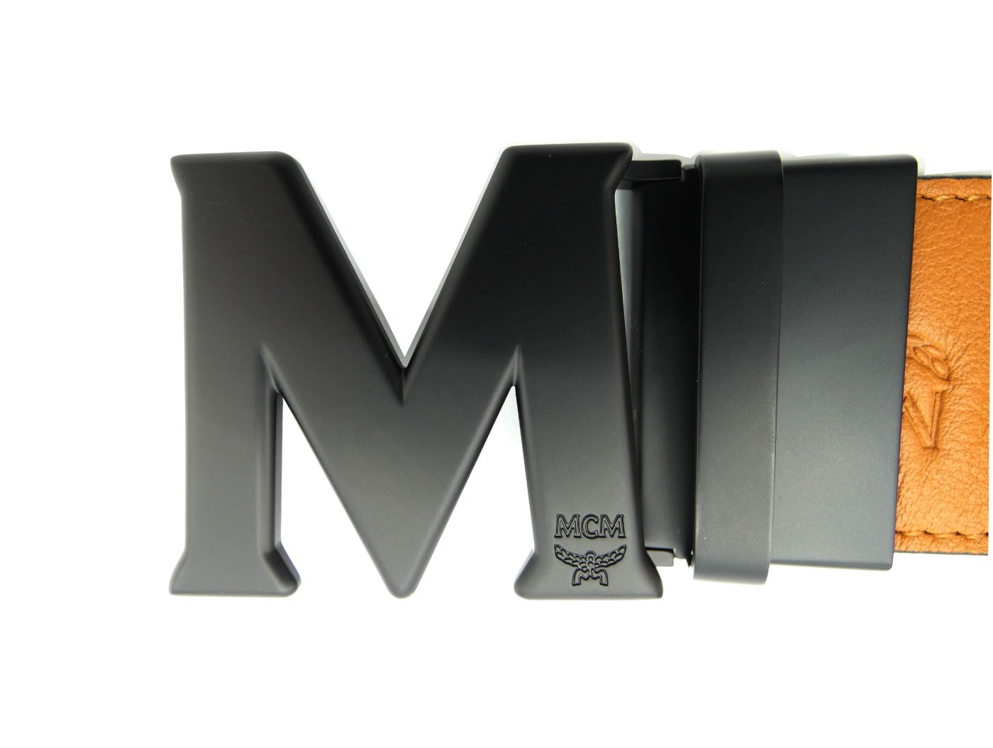 MCM Claus M Tan Leather Reversible Belt Black Buckle Belt MCM