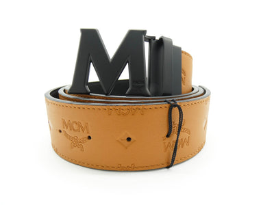 MCM Claus M Tan Leather Reversible Belt Black Buckle Belt MCM