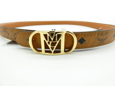 MCM Tan Leather Reversible Mode Travia Woman's Belt Gold Buckle Belt MCM